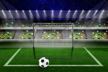 Soccer ball on football field at stadium