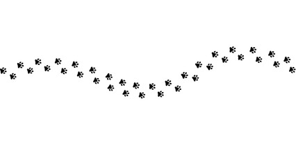 Footprints for pets, dog or cat. Pet prints. Paw pattern. Foot puppy. Black silhouette shape paw print. Footprint pet. Animal track. Trace dogs, cats. Cute background turn right. Design walks. Vector
