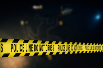 Crime Scene at Night: Crime Scene Investigation Team Working on a Murder. Female Police Officer...
