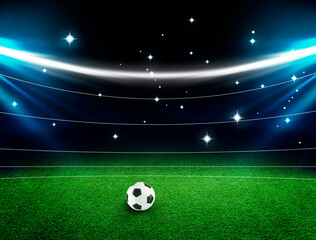 Soccer ball on green grass at stadium. Football game