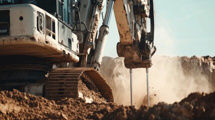 A foundation drilling operator controlling a massive auger rig. Featuring precision and stability