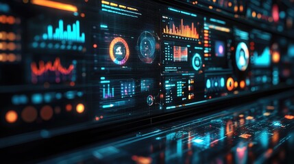 Digital displays showcasing complex data information with advanced technological concepts