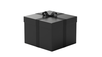Gift box wrapped in black with a ribbon sits on a white background, perfect for any occasion or celebration