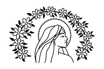 Elegant Woman Silhouette With Floral Wreath In Minimalist Style Vector Illustration Ideal For Beauty And Fashion Designs