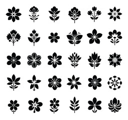 Fototapeta premium Black and White Floral Silhouette Icon Set