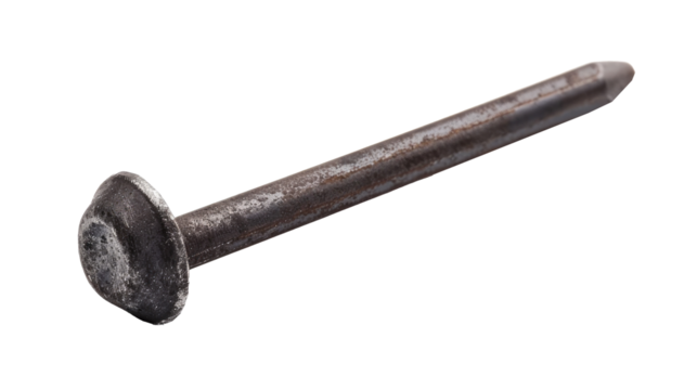 Detailed close-up of a metal nail showcasing texture and design elements from an industrial setting