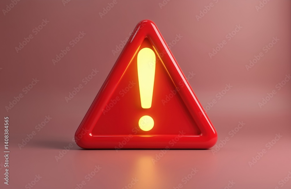 Aufkleber Red triangle warning sign with exclamation mark on pink background. Alert concept, emergency situation. 3d rendering of caution sign. Symbol of danger attention, hazard. Isolated object. Suitable for