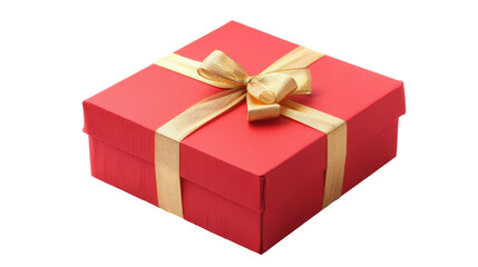 Fototapeta premium Bright red gift box with a golden ribbon, perfect for celebrations and special occasions