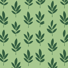 Fototapeta premium Green Leaves Seamless Pattern on Light Green Background