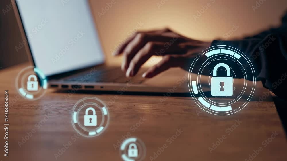 Aufkleber Professional programmer protecting digital information while working on laptop, implementing robust security protocols with encrypted code and secure login processes