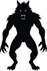 Fototapeta premium Silhouette of a Werewolf in a Fearsome Stance Displaying Sharp Teeth and Claws