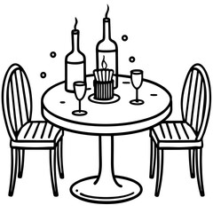 Minimal Restaurant Dining Table Vector Illustration on White Background