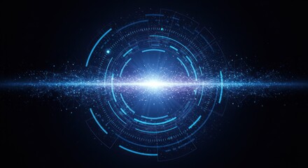 Abstract blue light centered in a dark background with circular patterns.