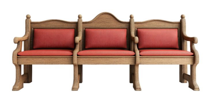 Church Pew Cushions for Comfortable Seating during Worship - Isolated on White Background