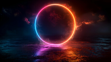 Bright Neon Circle Energetic Futuristic Design, Vivid Night Colors.