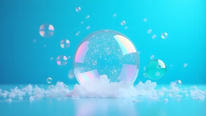 a big water bubble with a sky blue background