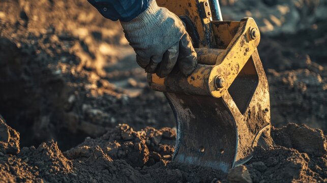 Excavator operator gripping controls. Featuring focus and precision