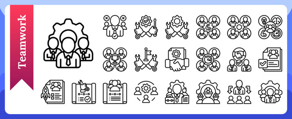 Teamwork and Collaboration Line Icon Set contain team, collaboration, and work