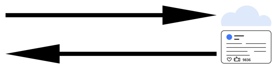 Obraz premium Dual arrows demonstrate communication between cloud storage and social media card interface. Ideal for technology, networking, data transfer, storage, online interaction, app functionality, simple