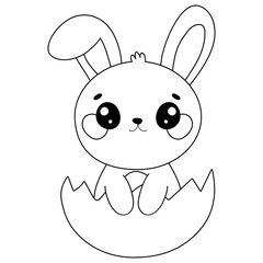 Baby bunny or rabbit hatching from egg - adorable Easter illustration