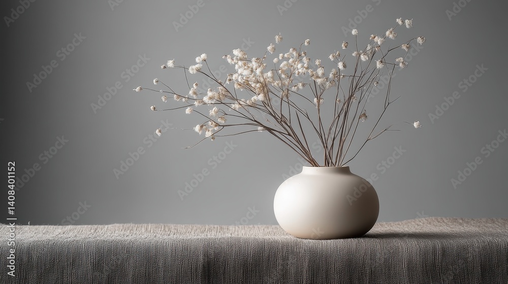 Poster beautiful arrangement of elegant vases with delicate flowers on a wooden table in soft morning light
