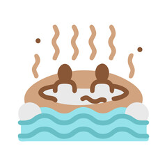 Hot Springs Icon with Relaxing Bathers and Water Background  