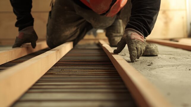 Formwork carpenter assembling wooden molds. Featuring craftsmanship and precision