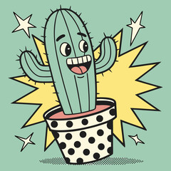 Pop Art Cactus in Comic Pot – Cute Plant Design