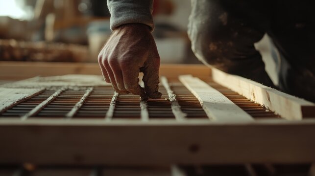 Formwork carpenter assembling wooden molds. Featuring craftsmanship and precision