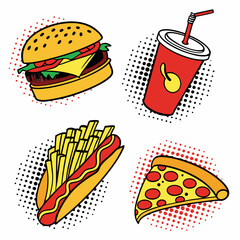 Pop Art Style Food Icons Set