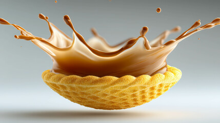 Fototapeta premium Delightful chocolate splash on a crispy wafer against a clean white backdrop