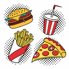 Pop Art Style Food Icons Set