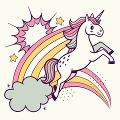 Pop Art Unicorn with Rainbow Trail and Sparkles