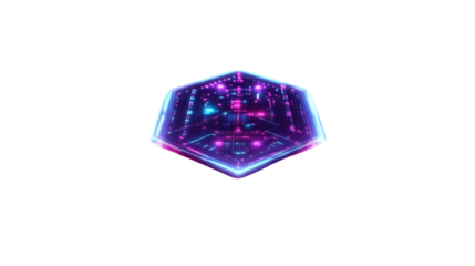 Futuristic Hexagon with Neon Lights and Circuit Patterns Ideal for Technology and SciFi Desig