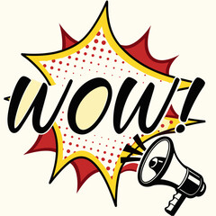 Wow Text in Comic Pop Art Style