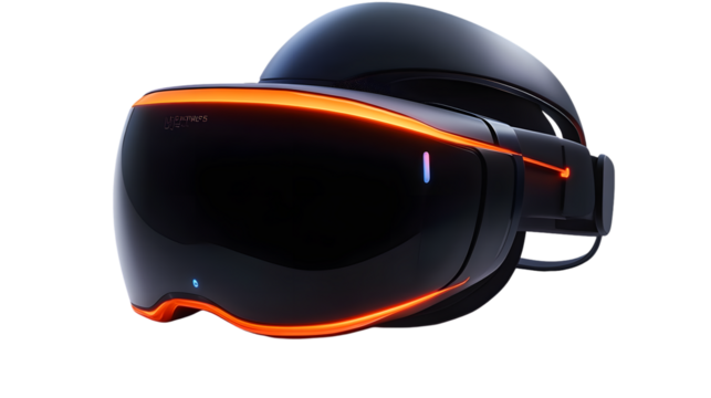 Futuristic Virtual Reality Headset with Glowing Orange Accents for Immersive Gaming and Enterta