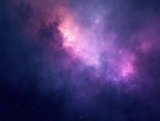 Naklejka premium Vibrant cosmic nebula glowing in shades of purple and blue under a starlit sky