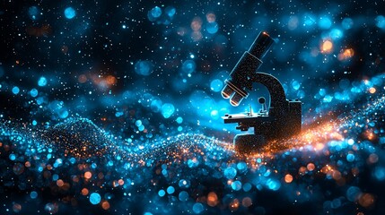 Futuristic microscope in a vibrant scientific backdrop
