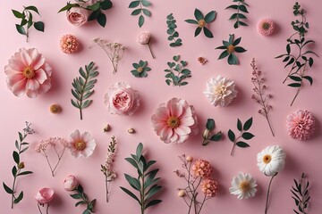Delicate Minimalist Floral Designs on Soft Pink Backgrounds