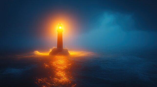 Lighthouse night fog sea