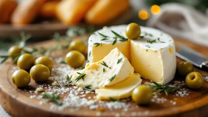 Camembert and green olives. 