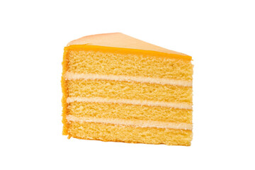 Fototapeta premium Slice of yellow cake with a white filling, isolated