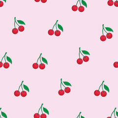 Simple seamless pattern with cherries on a light pink background. Creative concept