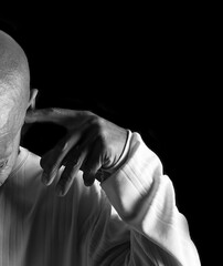 deafness  suffering from deafness and hearing loss on grey background with people stock photo