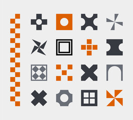 Obraz premium Abstract geometric elements , set gray orange black minimal shapes, swiss design on white background