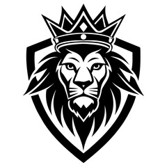 Obraz premium lion head shield Vector icon illustration silhouette Graphics design image white background 