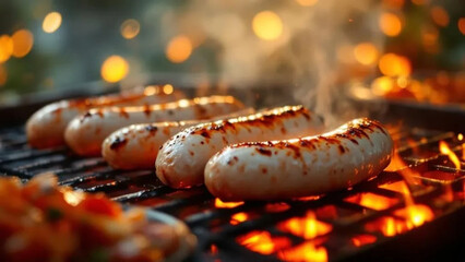 White sausages on the grill.