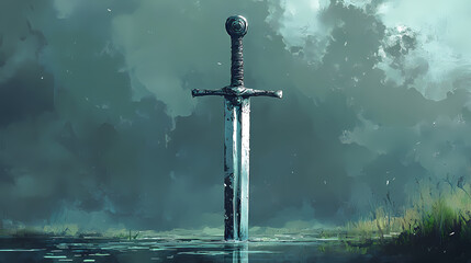 Naklejka premium Sword. Reality-Warped Sword. Illustration
