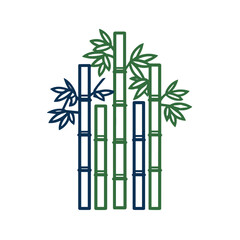 Bamboo Forest Line Art Illustration in Green and Blue Colors  
