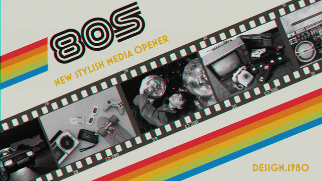 Nostalgia 80s Retro Vhs Opener template contains 13 media placeholders, 34 text placeholders, and 1 logo placeholder. Avalible in 4K.